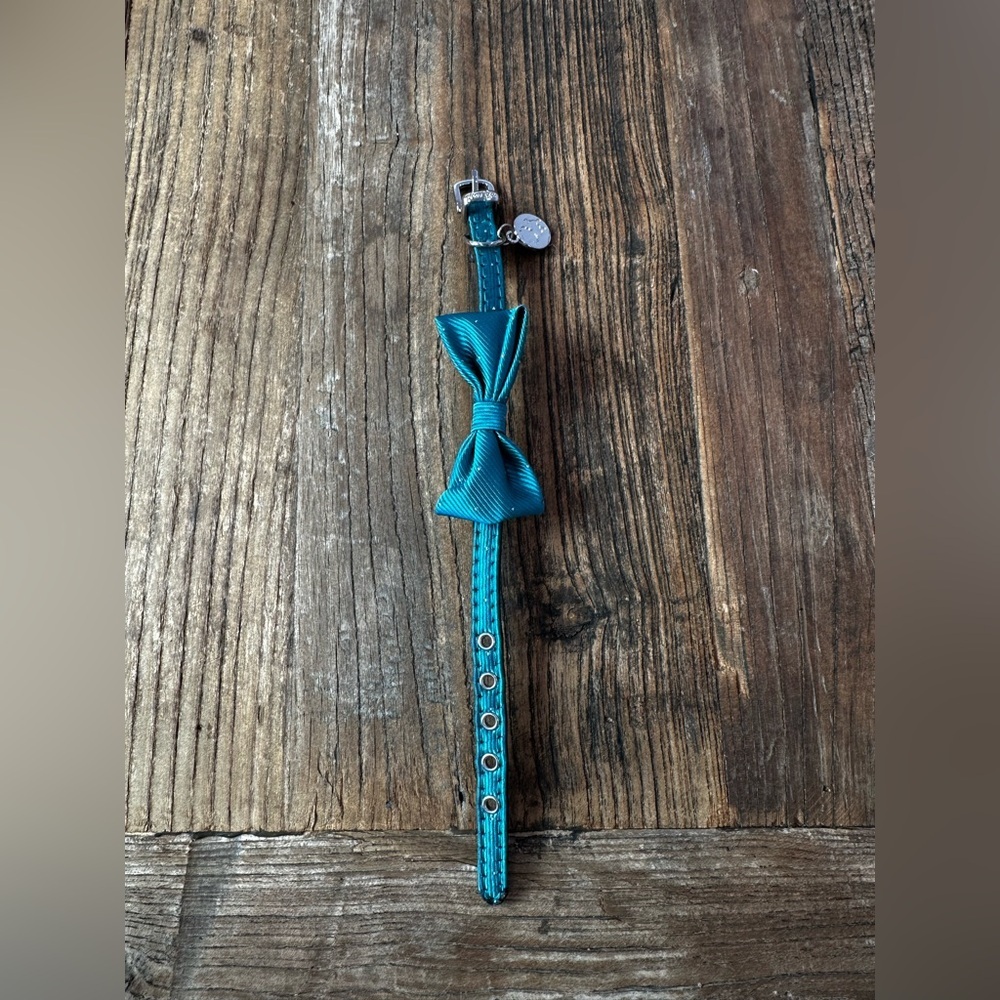 Elegant Teal Dog Collar with Bow - Picture 2 of 5